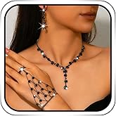 ACEDRE Black Jewelry Set Rhinestone Wedding Necklace Earrings Bracelet Sets Accessories for Women(3PCS)