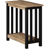 ChooChoo Mission End Table, for Small Spaces | Narrow Side Table, Night Stand with Storage Shelf, for Living Room, Bedroom, Rustic Oak &amp; Black