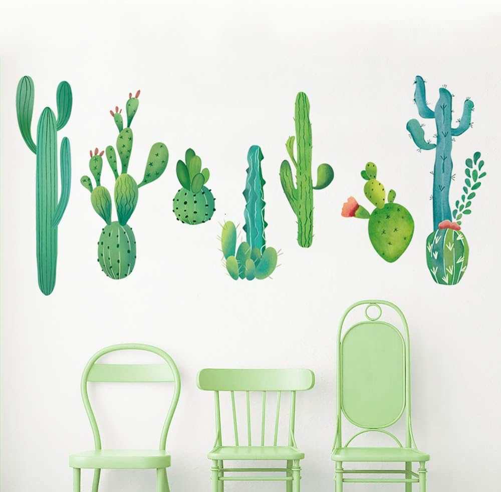 decalmile Large Cactus Wall Decals Green Plants Watercolor Cactus Wall