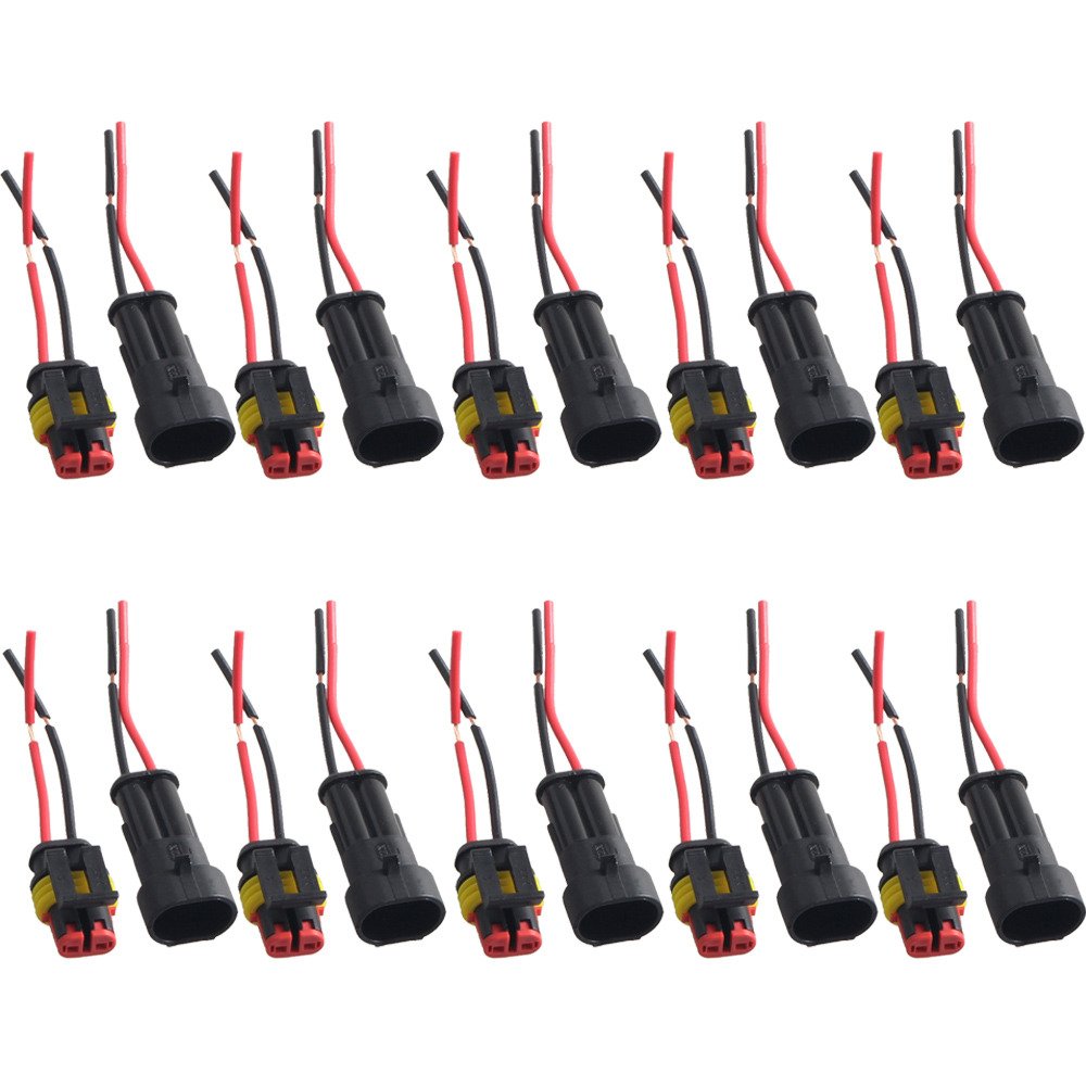 Mintice™ 10 X 2 Pin Way Car Auto Waterproof Electrical Connector Plug Socket Kit with Wire AWG Gauge Marine