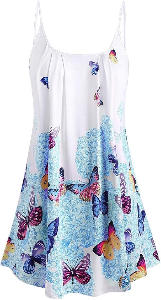 Womens Sleeveless Dress Sale Adjustable Strappy Elegant Print Summer Pleated Swing Dress