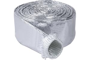 BuyUneed Car Aluminized Sleeving Heat Sheathing Roll - Heat Radiant and Prevent Vapor Lock Heat Shield for Brake Cable/Fuel Line/Spark Plug (1/2inch(I.D. Wide) - 126'')