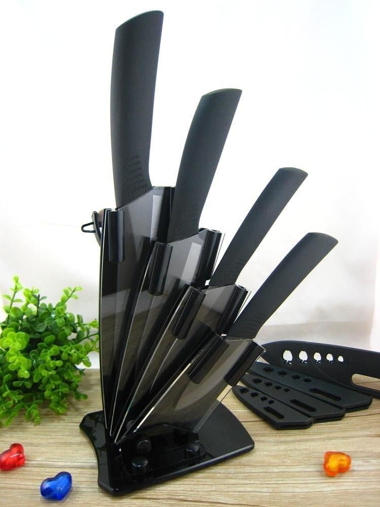 Black Blade Ceramic Knife Set Chef Kitchen Knives 3" 4" 5" 6" + Peeler + Holder