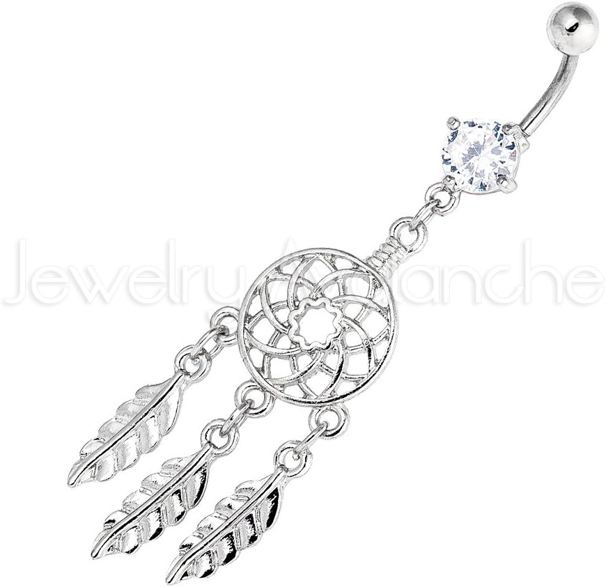 Rose Gold Anodized Dream Catcher Belly Ring, Prong Set CZ on 14G Banana Barbel 316L Surgical Steel Navel Ring, Belly Piercing Jewelry