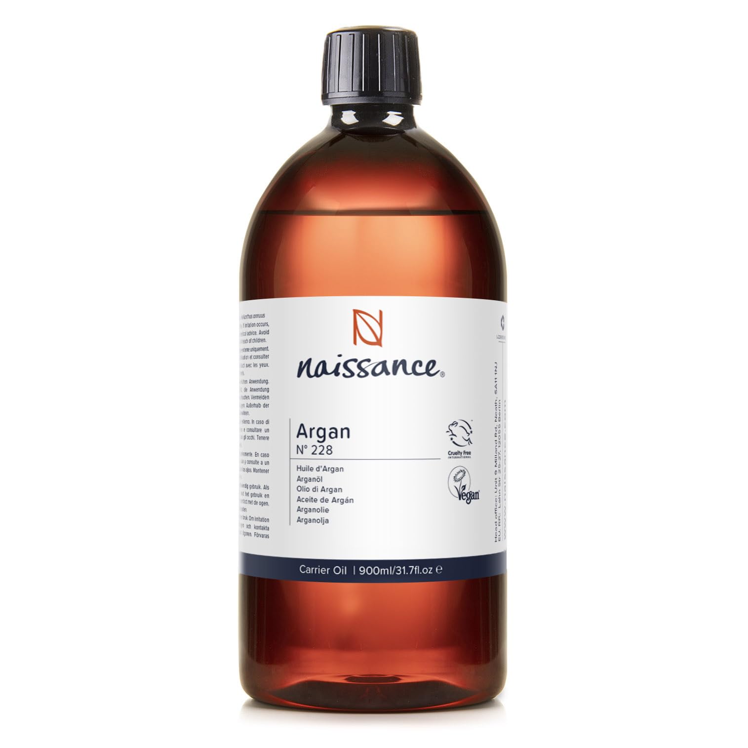 Naissance Argan Oil (no. 228) 900ml - Natural Growth Hair Mask, Anti-Ageing, Antioxidant, Vegan, Growth, Hexane Free, No GMO - Moisturiser & Conditioner for Face, Skin, Beard Cuticles & Hands