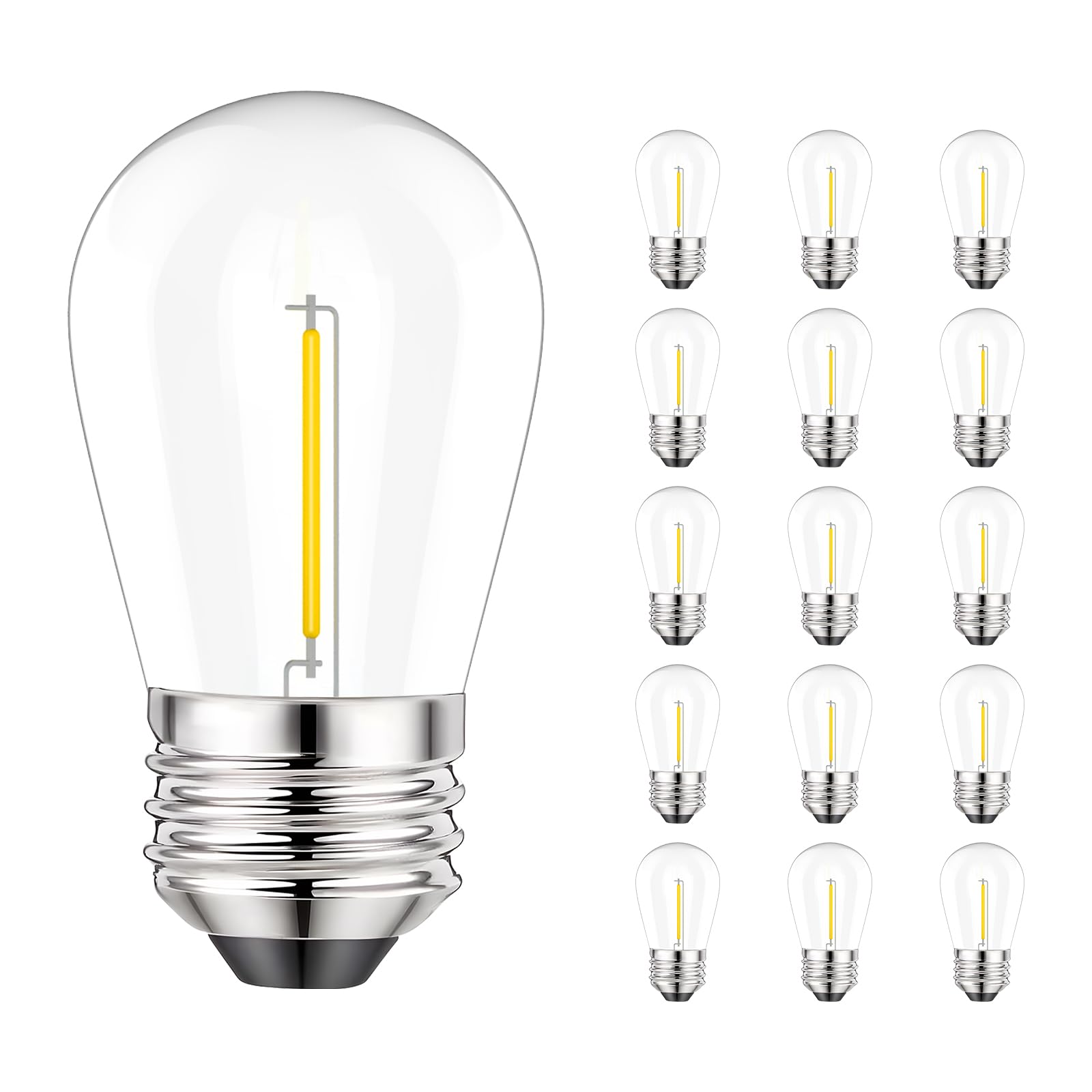 Photo 1 of Svater Replacement Bulbs for Outdoor String Lights, 15 Pack S14 LED Bulbs for Patio, E26 Base 1W Bulb Equal to 11W Incandescent, Dimmable,Shatterproof 2700K Warm White