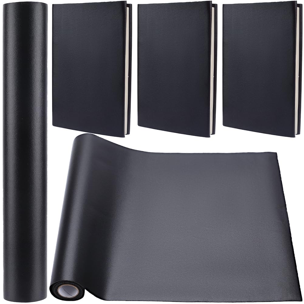 CRASPIRE 140x30cm Faux Leather Book Cloth Black for A4-A8 Books Binding Smooth PU Surface Polyurethane Coated Non-Woven Base Covering Bookcover Album Scrapbooking DIY Protector