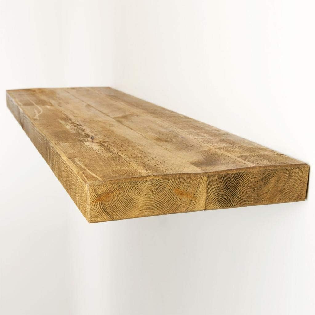 Funky Chunky Furniture 12x2 Rustic Solid Wood Floating Shelf, Teak, 120cm