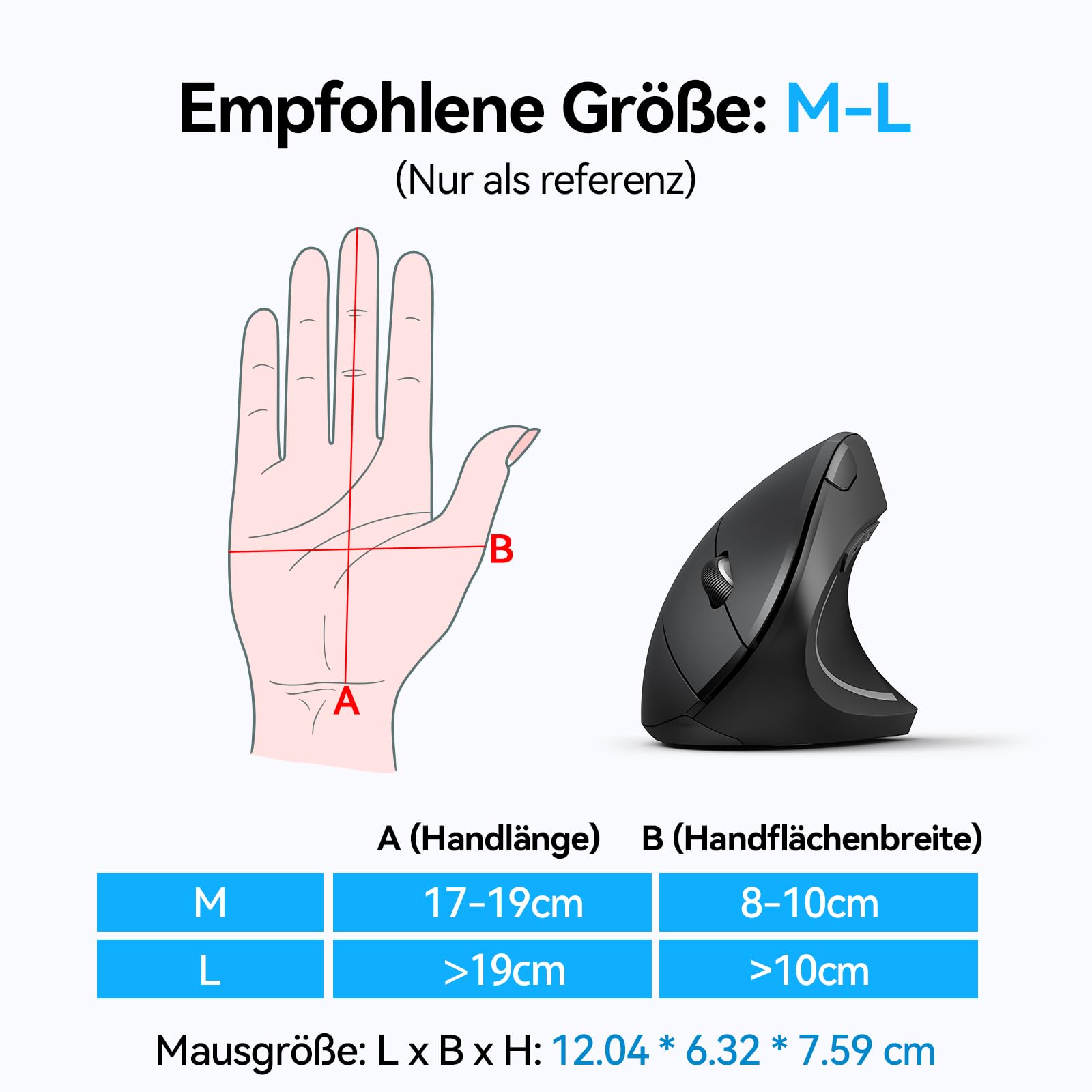 TECKNET Ergonomische Maus, Kabellose Bluetooth Vertikale Maus(BT 5.0+BT 3.0+2.4G), 6 Einstellstufen bis 4800 DPI, Optisch Leise Wireless Mouse für Laptop/PC/Mac/Tablet/iPad(Win/Android/iOS), 6 Tasten 6