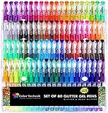 Color Technik Glitter Gel Pens, Set of 80 Glitter and Neon Glitter Pens, Best Assorted Colors, No Duplicates, 40% More Ink, Enhance Your Adult Coloring Book Experience Now, Idea!