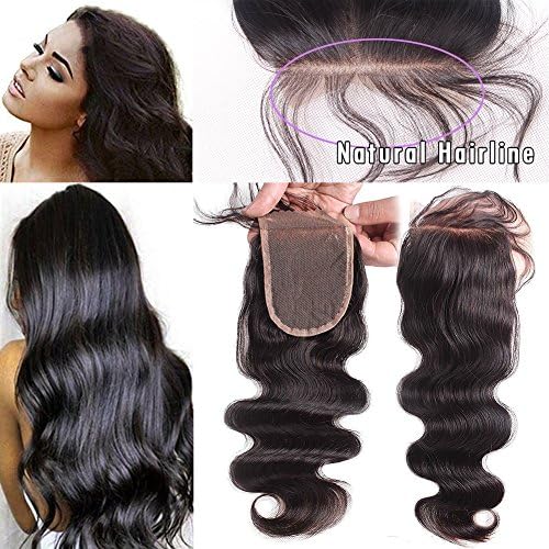 JAHUI Hair Brazilian Body Wave 3.5x4 inch Closure Unprocessed Human Hair Lace Closure Bleached Knots with Baby Hair (8inch Free part)
