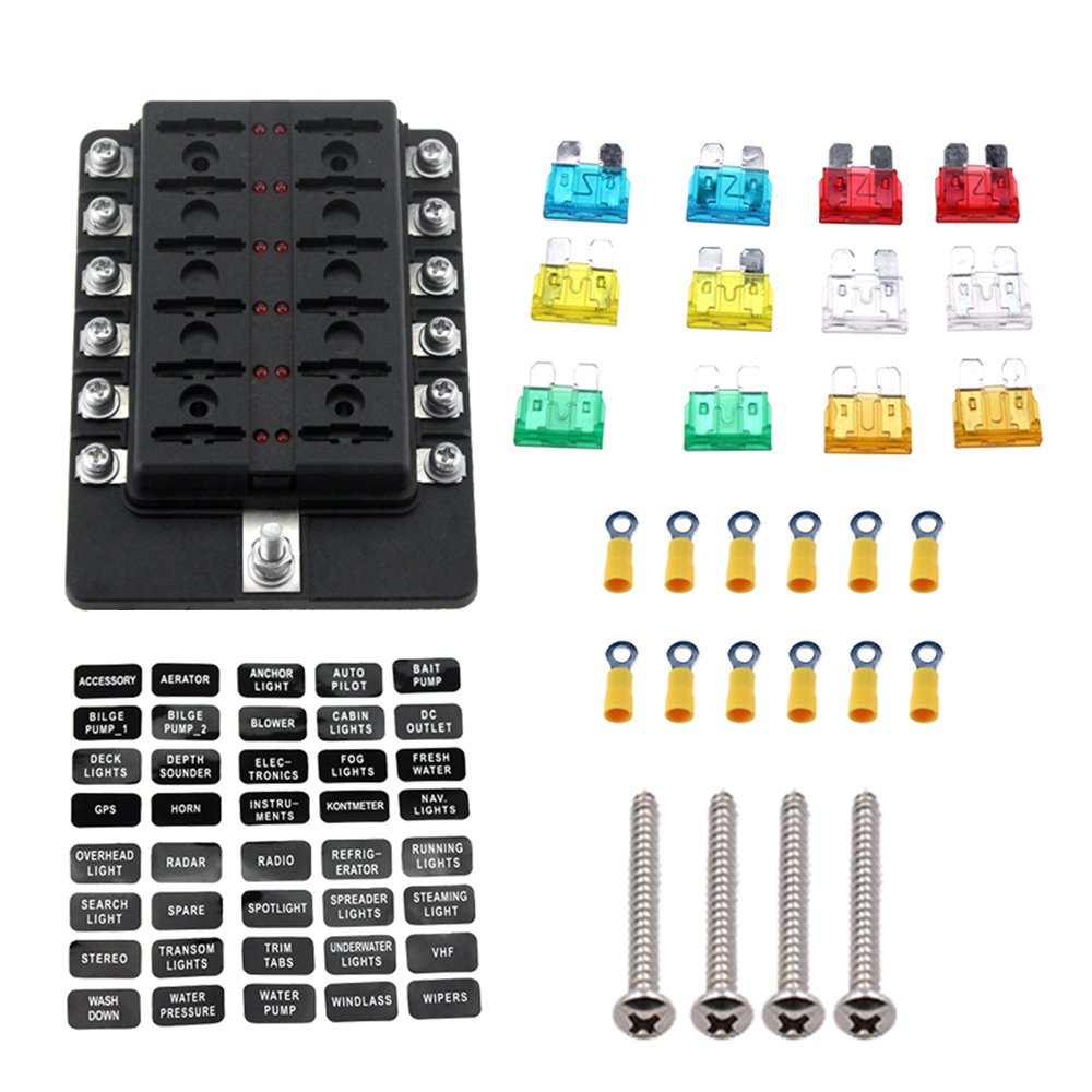 Scatola Fusibili 12v HOISGEAR Portafusibili A 12 Vie, Scatola Fusibili ATC/ATO 12V/24V Blocco Fusibili A Lama DC 12V 100A Con 24pcs Fusibili E