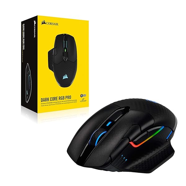 CORSAIR DARK CORE RGB PRO WIRELESS/WIRED FPS MOBA GAMING MOUSE – 18,000 DPI, FAST RESPONSE TIME, 8 PROGRAMMABLE SIDE BUTTONS, DYNAMIC MULTI-COLOR BACKLIGHTING – BLACK