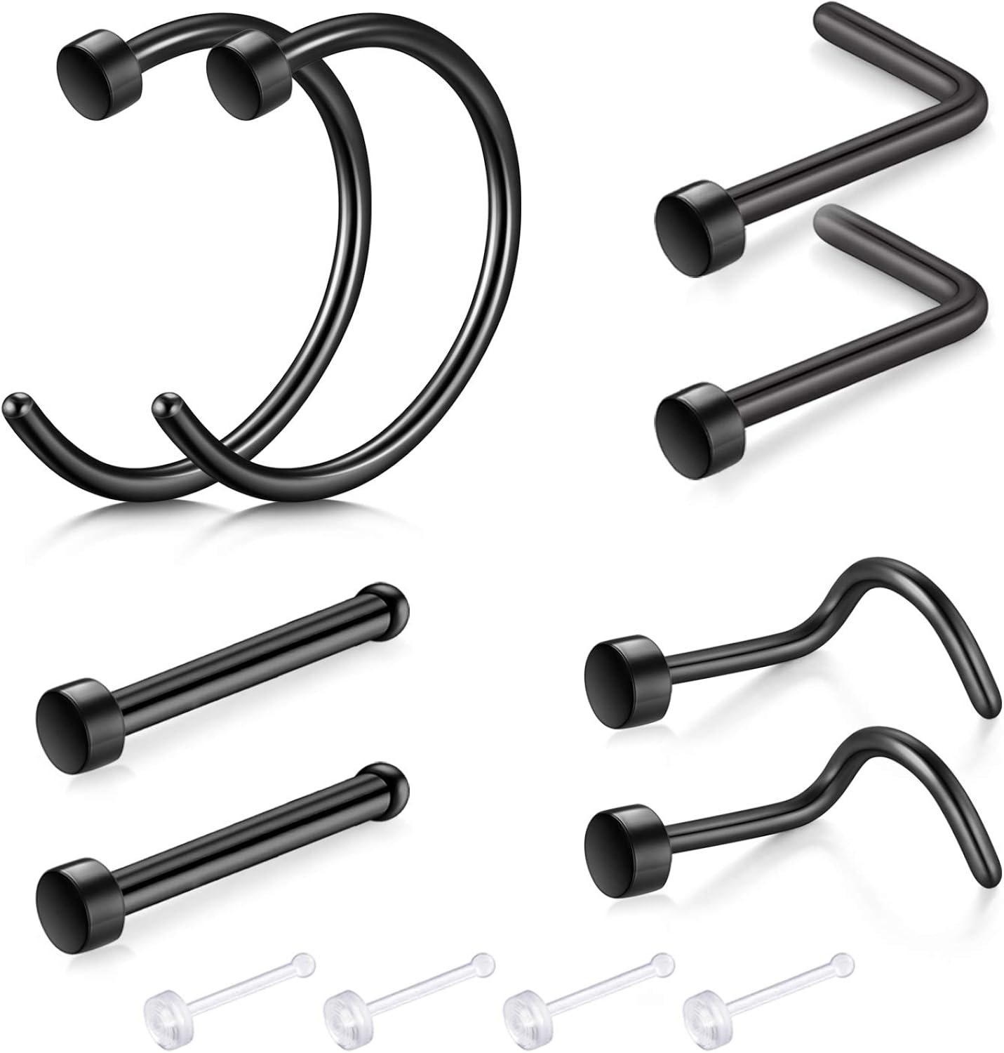 Zolure Black Nose Hoop Rings Nose Ring Studs Nose Screws L Shaped Flat Nose Piericngs Cartilage Piercing Jewelry, 20 Gauge 7mm