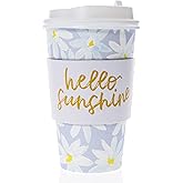 Graphique 12-Pack Disposable to Go Coffee Cups - Hello Sunshine Floral - 16 oz, with Lids - Perfect for Travel, Home, Parties and More