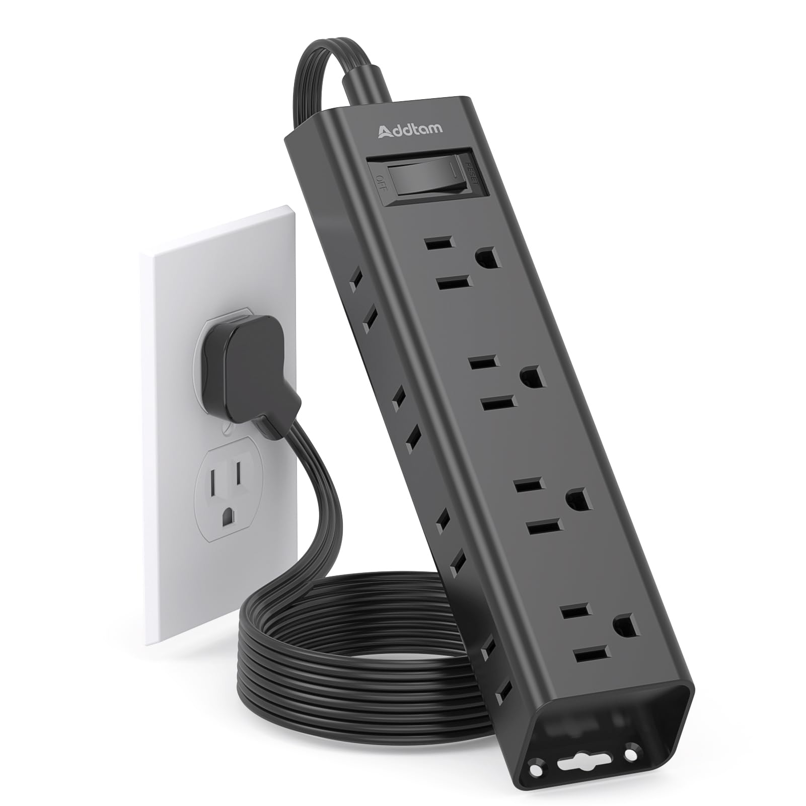 Photo 1 of Extension Cord Flat Wall Plug - Surge Protector Power Strip with 12 Outlets, 5ft, Outlet Extender with Multiple Outlets, Wall Mount, Desk Charging Station for Home Office Dorm Room Essentials, Black