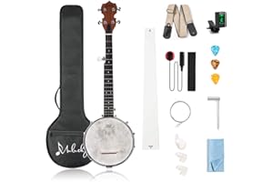 Mulucky 5 String Banjo Mini - 28 Inch Banjo Remo Drumhead Beginner Kit With Gig Bag Tuner Picks Strings Strap - B801