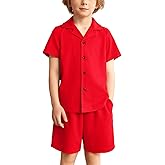 Arshiner Toddler Boys 2 Piece Summer Outfits Waffle Knit Short Sleeve Button Down Shirt & Casual Shorts Sets Size 2-7