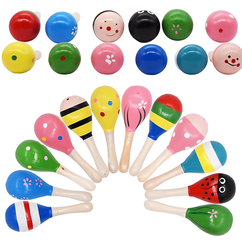 ZPSOSPZ Percussion For Kids,12PCS Maracas Shakers Rattles Sand Hammer Baby Music Rattles Shaker Wooden Rattle Toys Colourful Cute Rattles Shaker Early Education Instrument Toy For Kids Random Color