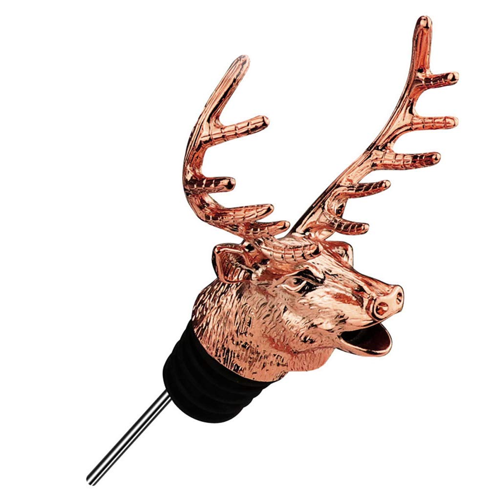 Deer Head Wine Pourer and Bottle Stopper, Zinc Alloy (Rose-Gold)