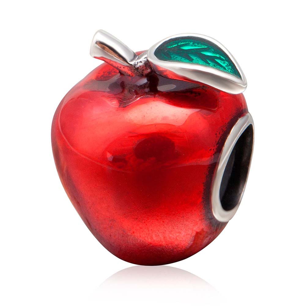 925 Sterling Silver Apple Charm Red Enamel Charm Lucky Fruit Charm Christmas Charm for Pandora Charm Bracelet (B)