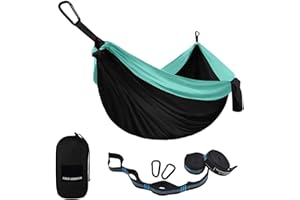 Gold Armour Camping Hammock - Portable Hammock Single Hammock Camping Accessories Gear for Outdoor Indoor Adult Kids, USA Based Brand (Black & Seafoam)