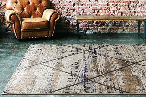 SavaHome Contemporary Area Rug Fretwork Moroccan Trellis Lattice Design Soft &amp; Pile, Thick Plush Bedroom Living Dining Kids Shag Floor Rug Blue Grey &amp; Beige 3'7'' x 5'7''