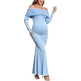 AISWI 3D Floral Off The Shoulder Maternity Dress Sexy Ribbed Mermaid Maxi Bodycon Pregnancy Dresses Baby Shower
