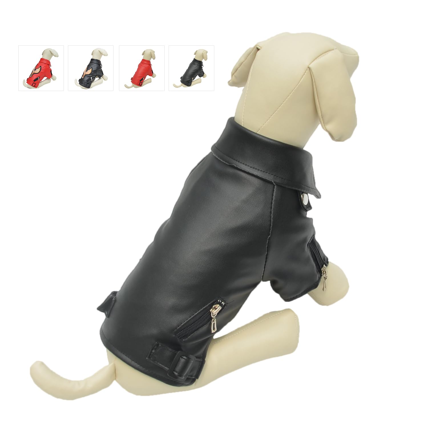 Lovelonglong Cool Dog Leather Jacket, Warm Coats Dogs Windproof Cold Weather Coats for Large Medium Small Dogs, Beagle Clothing Black L-S