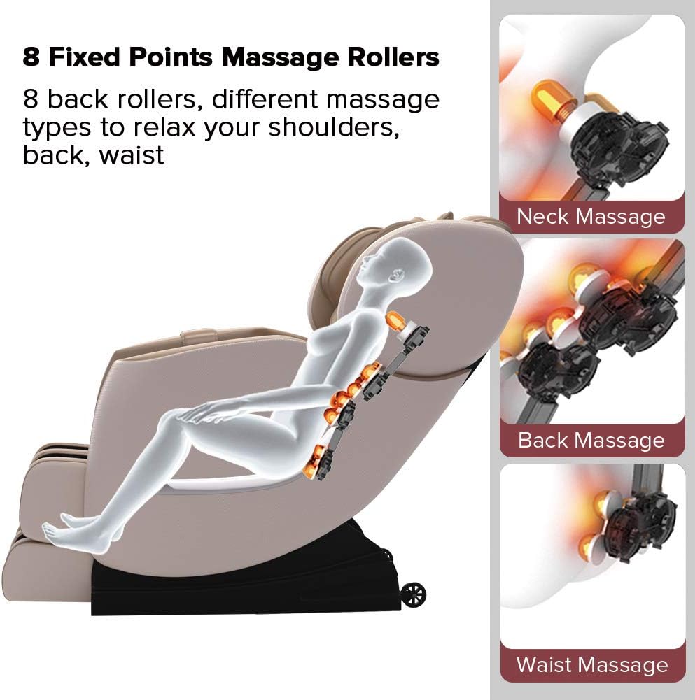 SMAGREHO New Full Body Electric Zero Gravity Shiatsu Massage Chair with Bluetooth Heating and Foot Roller for Home and Office(Khaki): Furniture & Decor
