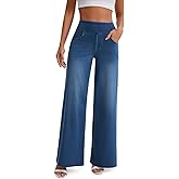 Jeavia Women's Wide Leg Jeans High Waisted Pull On Baggy Jeans Stretchy Elastic Waist Sweatpant Trendy Loose Denim Pants