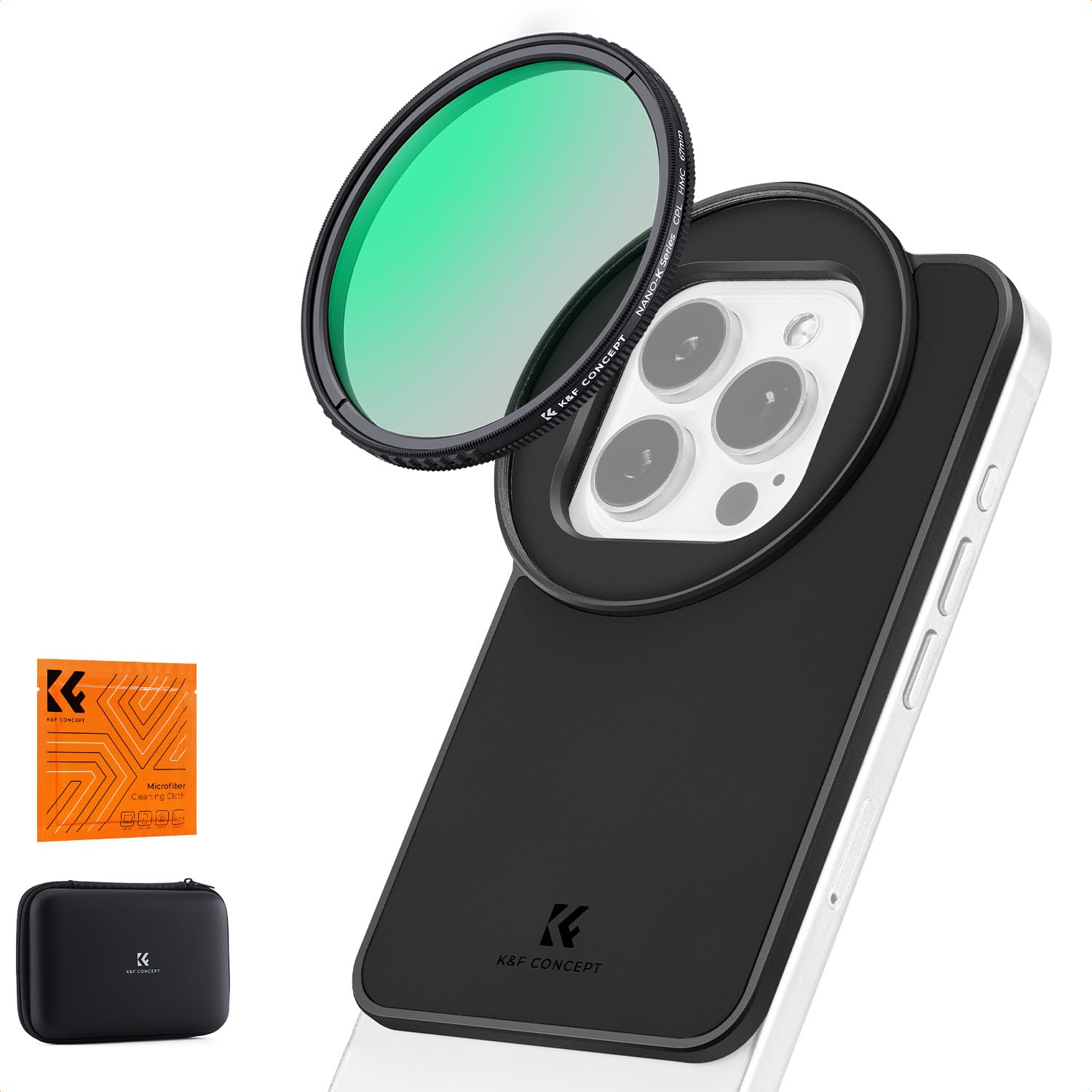Photo 1 of K&F Concept 6.1 inch Magnetic Lens Filter Mount Adapter with 67mm CPL Filter for iPhone, Compatible with 17/16/15/14/13/12, 16/15/14/13/12 Pro