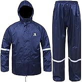RainRider Rain Suits Safety Rain Jacket with Pants High Visibility Reflective Rain Gear
