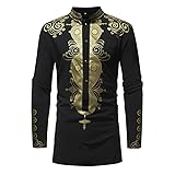 Toimothcn Men's African Style Print Long Sleeve 1/4