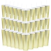 Ahongwenxi 30 Pack Gold Plastic Cups with Lids and Straws, 24 oz Disposable Plastic Tumblers Iced Coffee Cups Travel Mug Cup for Juices Birthday Bachelorette Party Wedding (Gold,24 oz)