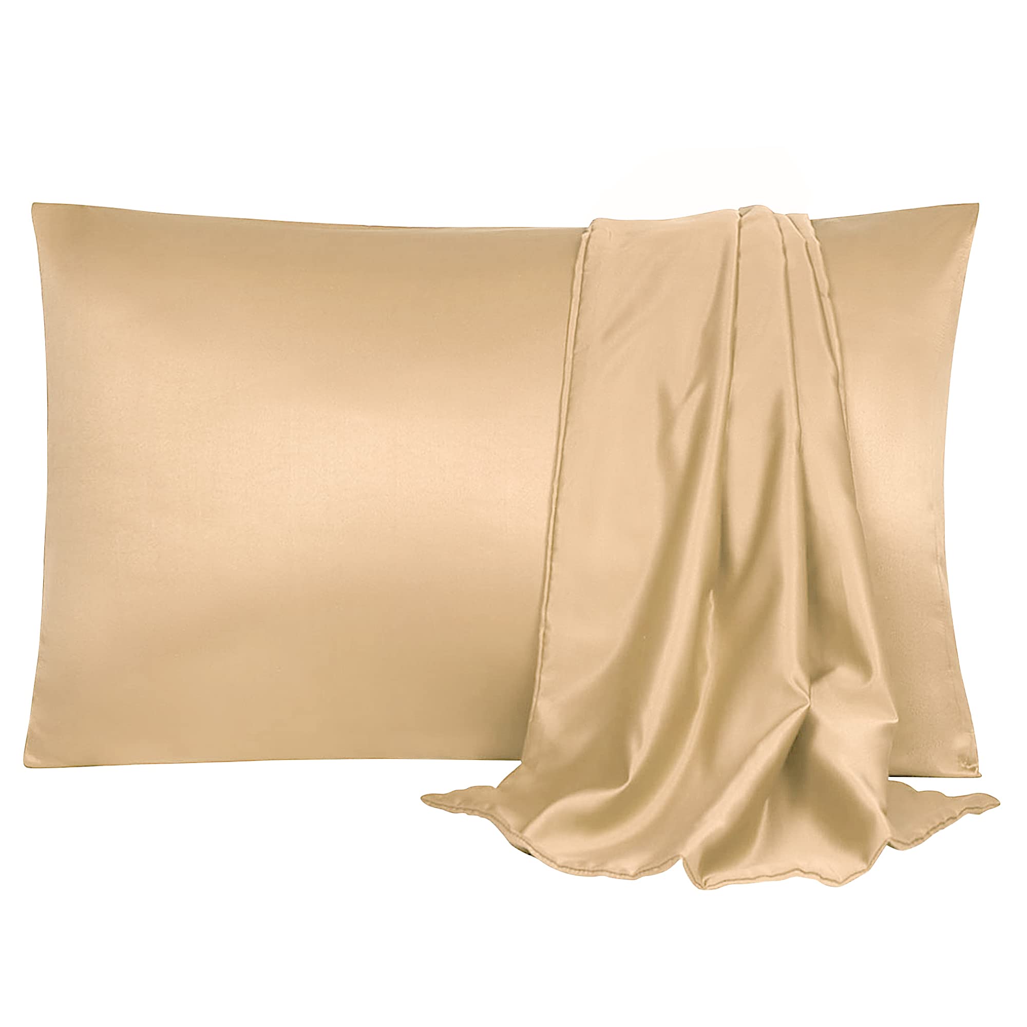 sourcing map Pillowcase Set Silk Satin Pillow Cases for Hair and Skin, Pillow Cases 2 pack with Envelope Closure Caramel 50 x 75cm