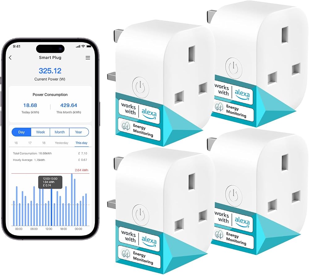 Meross Smart Plug with Energy Monitoring 13A 4 Pack Mini WiFi Plug