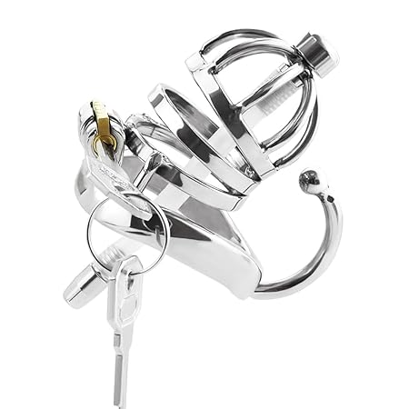 iKenMu SM Folter Keuschheitsschloss Aus Edelstahl Von Männern Mit Dilator Gerät Und Hodenring Haken(Hodenring Ø 45mm)