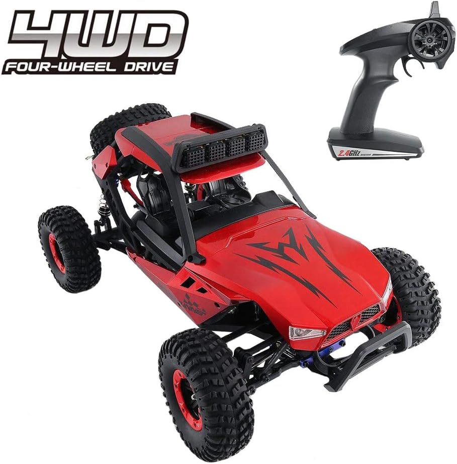 HIOTECH JJRC Q46 RC Car 4WD 2.4GHz 1/12 Rock Off-Road Racing Truck High Speed 45km/h Pro Climbing, Shock Absorber, All Terrain Radio Remote Control Model Toy with 3000mAh Battery 6 Lights Speed Runner