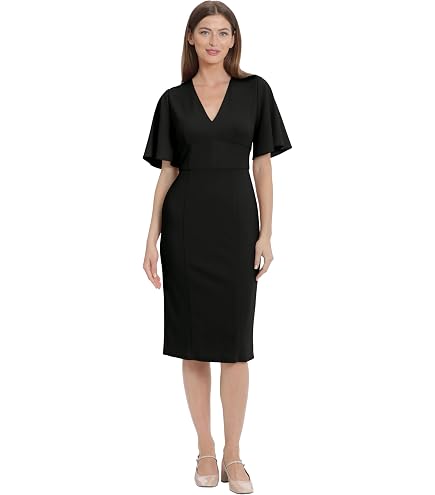 Maggy London Women's Dresses Asymmetrical Draped Sheath Dress Black at Amazon Women's Clothing store
