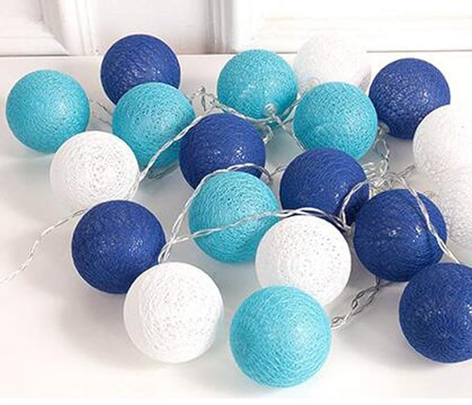 10 Feet Blue Shades Cotton Ball Fairy String Light Lantern 20 Led