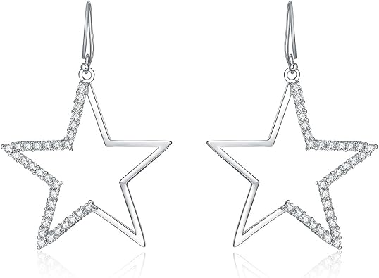 Amazon Com Sa Silverage 925 Sterling Silver Big Star Drop Earrings Rhinestone Earring Dangle Earrings For Women Jewelry
