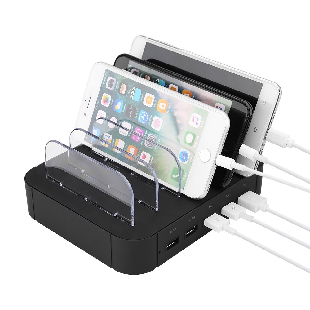 Estación de carga USB,Mbuynow 5 Puertos USB Multi-Cargador Universal 2.4A Tecnología de carga rápida para teléfonos inteligentes Tablets Galaxy Nexus y más