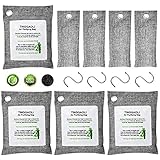 TINGGAOLI Activated Charcoal Air Purifying Bags Odor Absorber (8 Pack & 4 Hooks | 200g4 & 50g4) Car Air Freshener and Pet Odor Eliminator, Function Well as Shoe Odor Eliminator or Closet Deodorizer