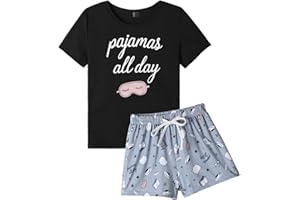 VENTELAN Pajama Set For Women Cute PJS Summer Short Sleeve Shorts Sleepwear