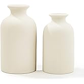 White Ceramic vases Home Decor 2pcs Small vase Set Boho vase Modern Farmhouse Decor (White)