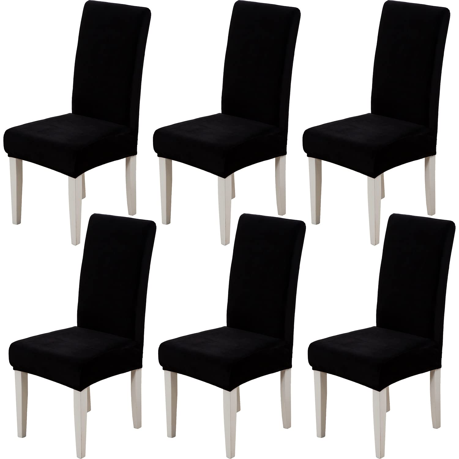 Xundefeng Soft Velvet Dining Chair Covers for Dining Room Set of 6 Pack Slipcovers Chairs Cover Stretch Slipcover, Black