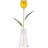 Yellow Crystal Tulips Flowers with Stems - Glass Flowers with Vases Home Decor Collectible Figurine Paperweight Tulip Gifts for Women Mom Bestfriend Wedding Anniversary Mothers Day