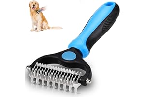 TRACE KASA Dematting Brush Undercoat Rake for Dogs & Cats 2 Sided Professional Grooming Tool – Tangles Removing & Deshedding Brush Dog Grooming Brush with Blade 9+17