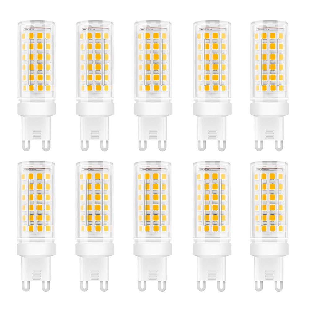 HUAMu G9 LED Ceramic Base Light Bulb, 9W,Equivalent 90W Halogen,G9 Bulbs for Home Lighting, 75 SMD 2835 LED Lamps 700LM AC85V-265V, Non-Dimmable, LED Bulb Warm White 3000K,10-Pack